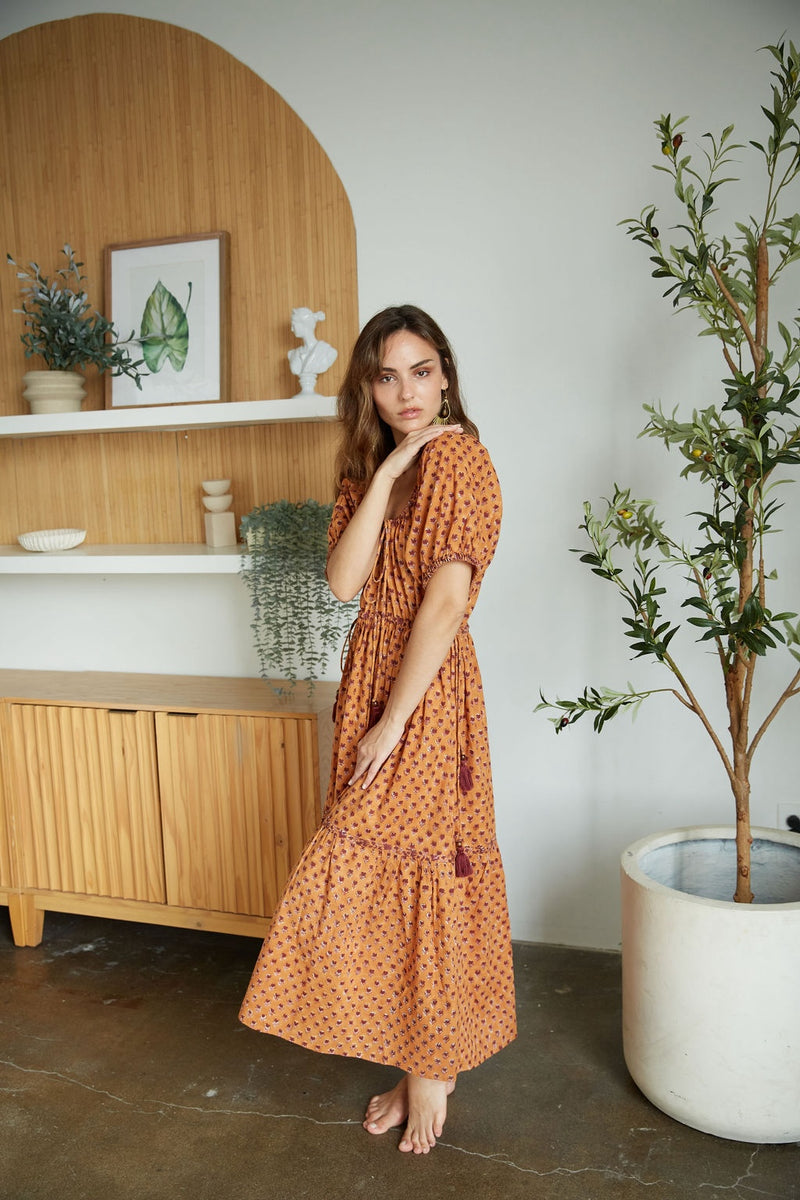 Amboseli One Size Maxi Dress - Block Printed Cotton The Fox and The Mermaid Amboseli One Size Maxi Dress - Block Printed Cotton The Fox and The Mermaid