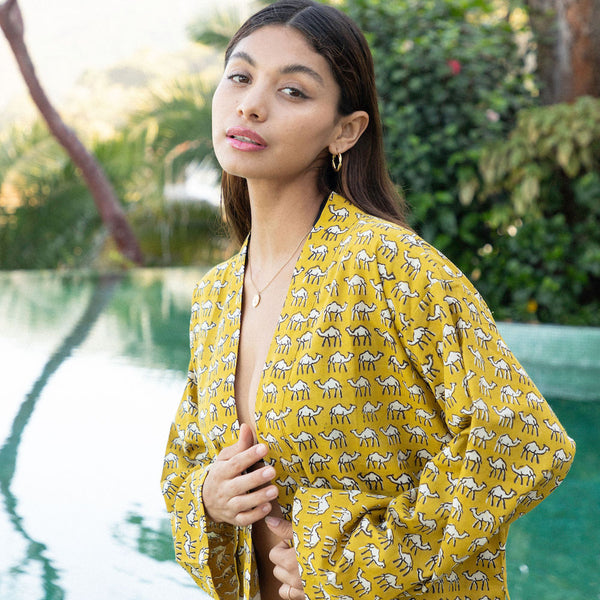 Bagru Block Printed Robe: Camel Print