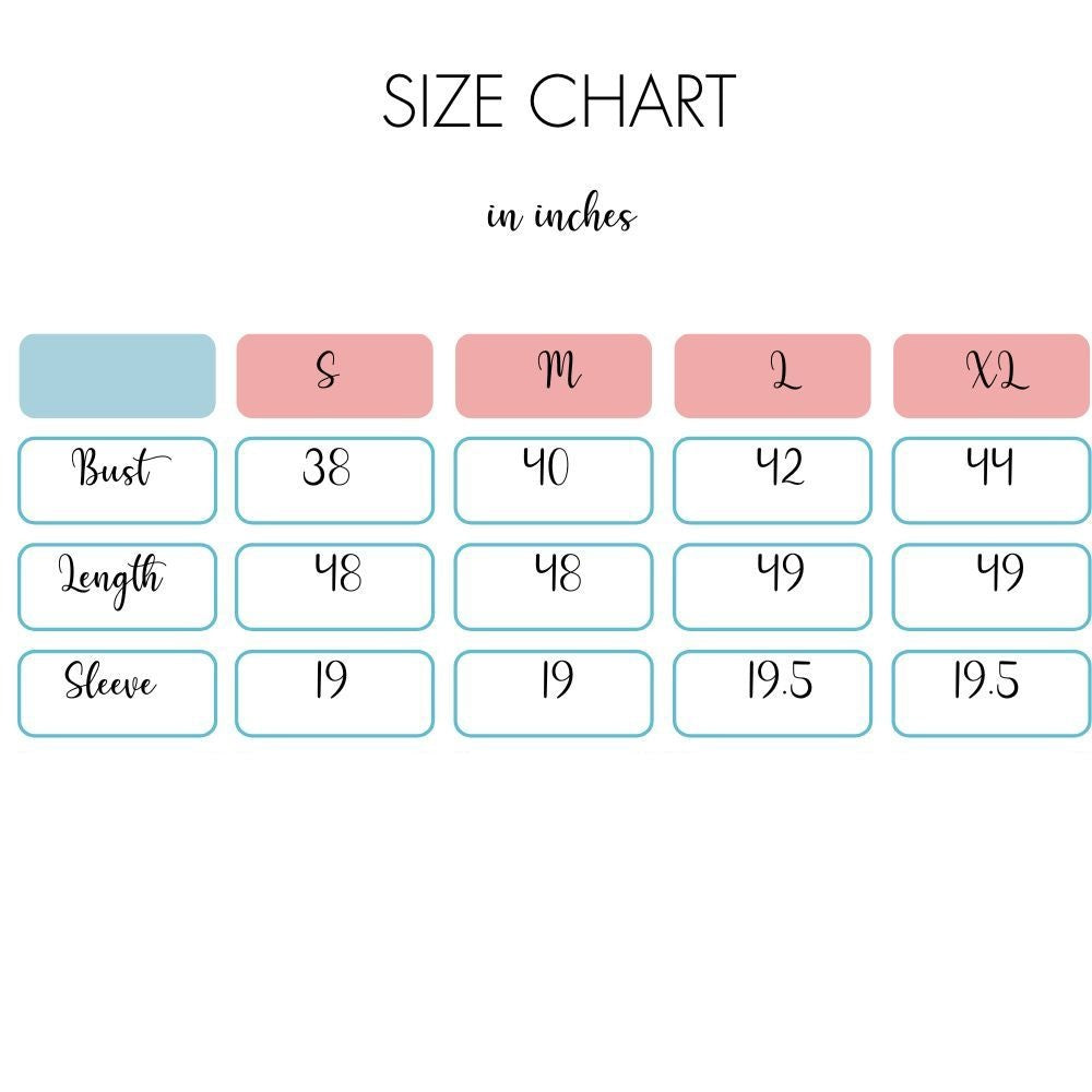 size chart for bhavani dress
