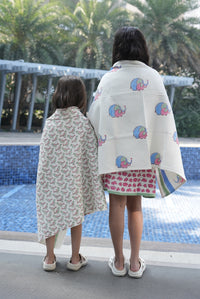 Children's Raja Block Printed Waffle Towel (ages 6-12)