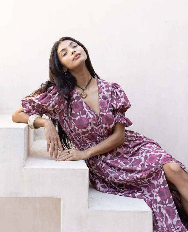 wine colored block printed dress - The Fox and the Mermaid
