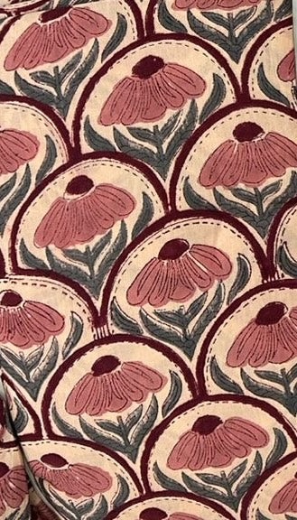 fabric detail pink flowers with green stems