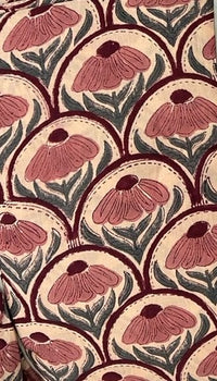 fabric detail pink flowers with green stems