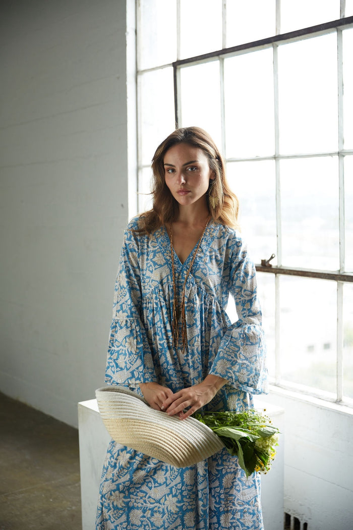 blue and gold indian midi cotton dress - The Fox and the Mermaid
