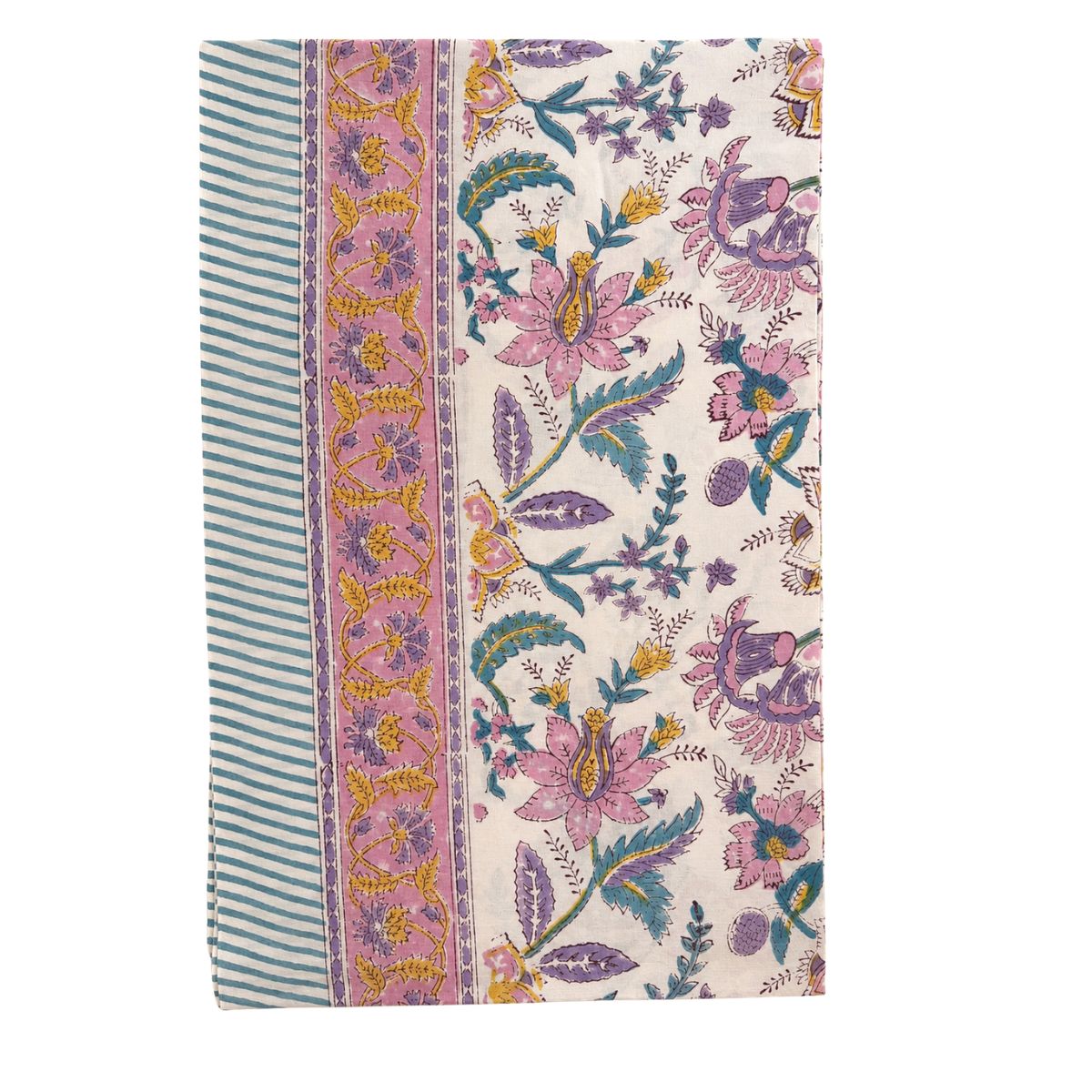 block printed india sarong with pink border