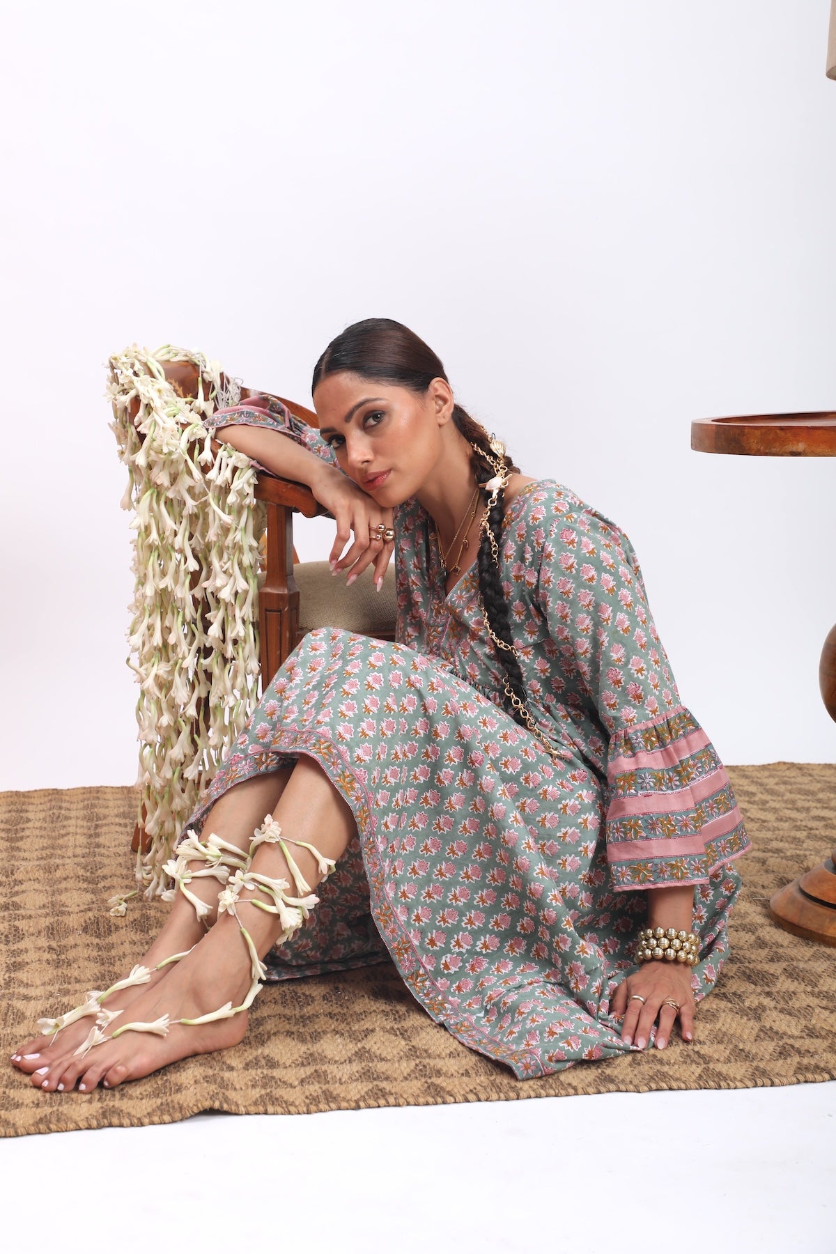 block printed cotton flare sleeve dress - The Fox and the Mermaid