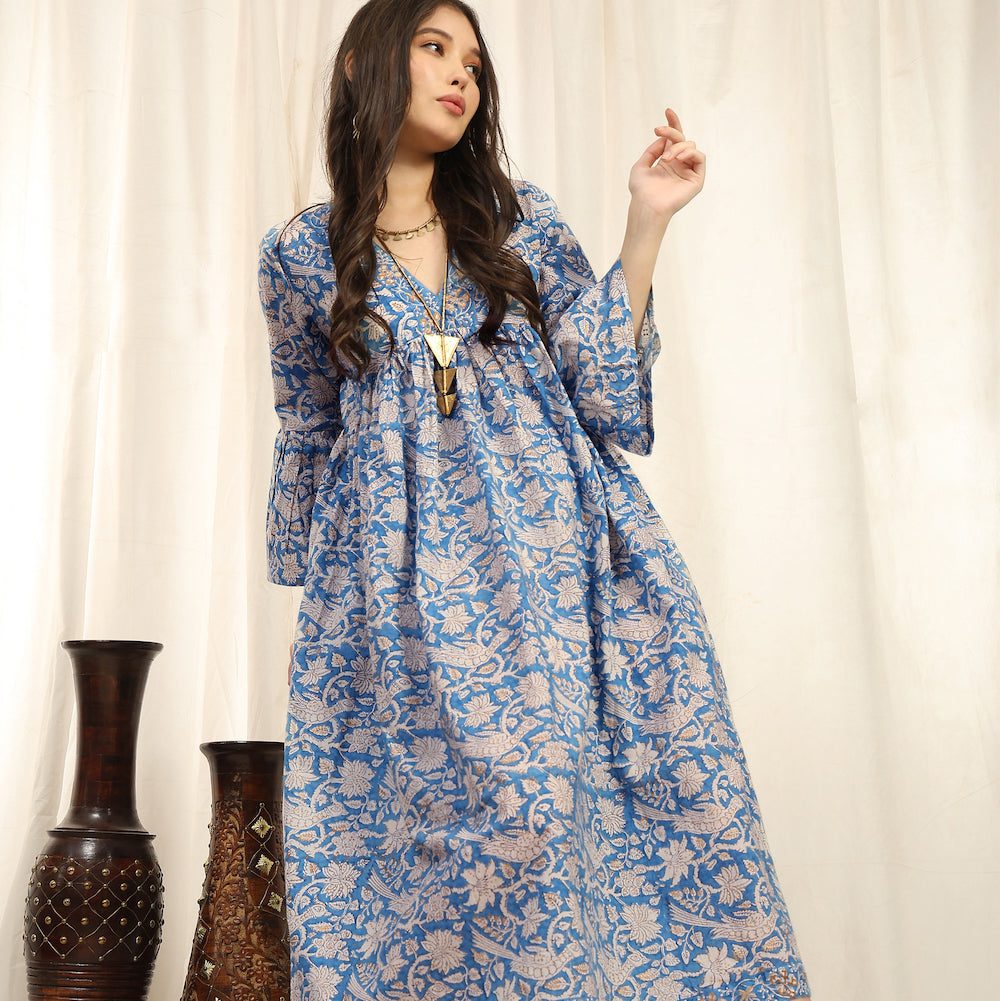 indian style blue and gold long dress - The Fox and the Mermaid