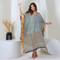 blue block printed indian kaftan - The Fox and the Mermaid