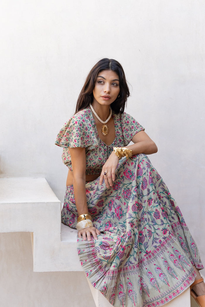 indian green skirt and matching top - The Fox and the Mermaid