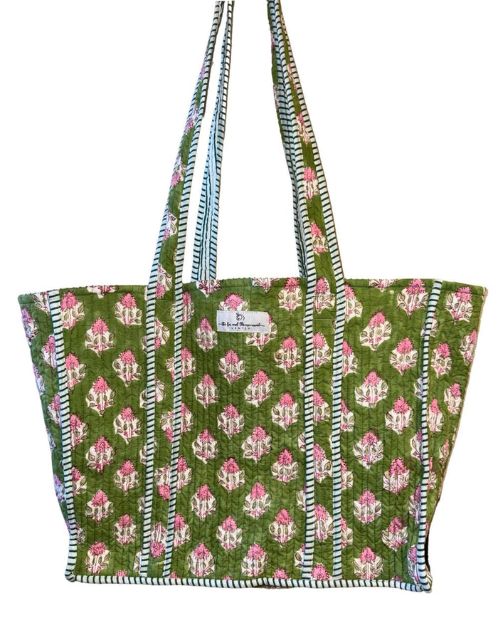 green block printed tote bag - The Fox and the mermaid