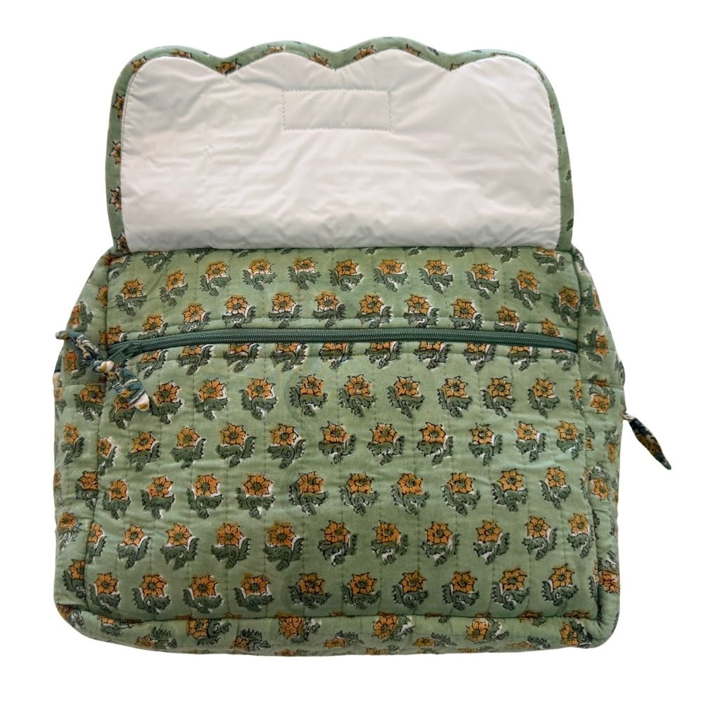 Hand block printed toiletry bag set for vacation and travel essentials
