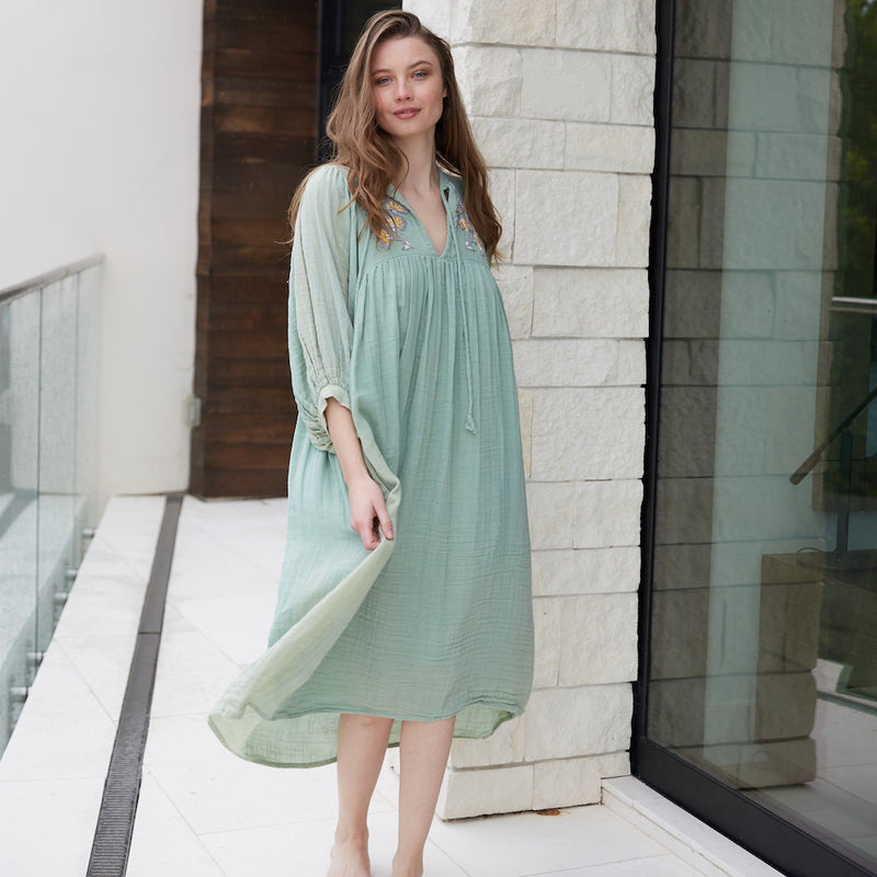 boho green gauze dress - The Fox and the Mermaid