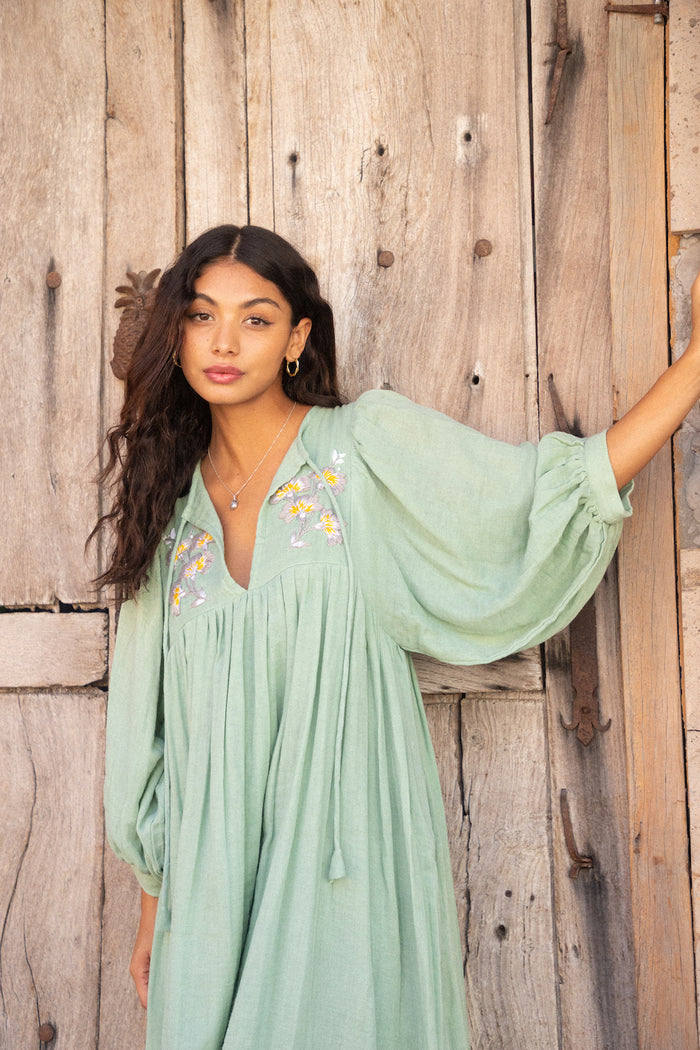 indian gauze phool midi dress 