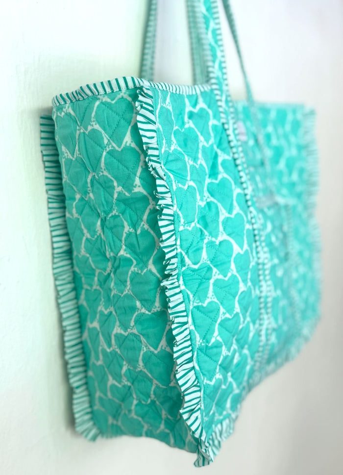 Reversible Quilted Block Printed Market Bag with Ruffles