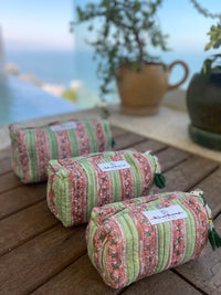 green block printed cosmetics purses - The Fox and the Mermaid