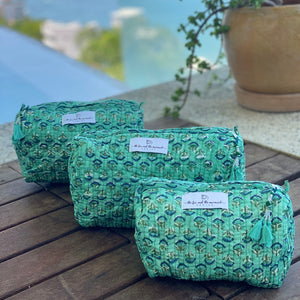 block printed green cosmetic bags - The Fox and the Mermaid