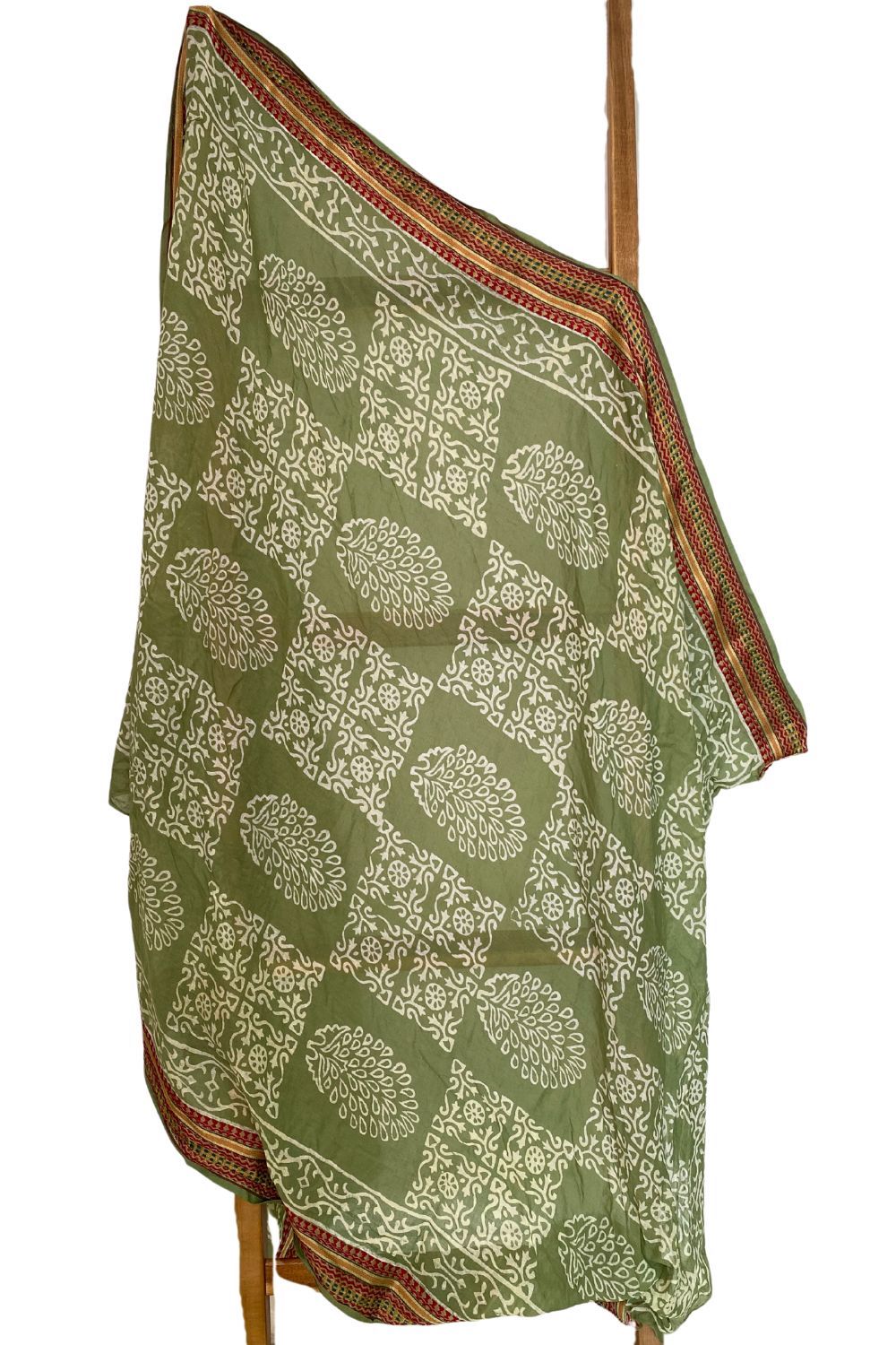 green hand printed zari pareo sarong - The Fox and the Mermaid