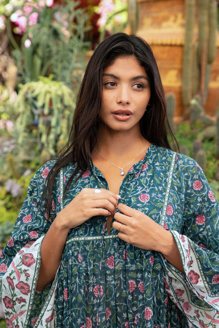 indian inspired midi dress Hand Block Print Cotton Midi Dress