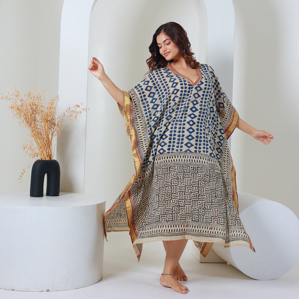 gold and indigo kaftan - The Fox and the Mermaid