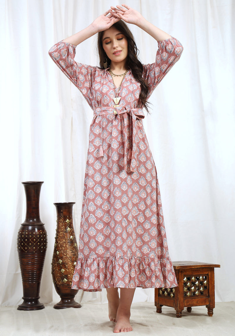 indian cotton block printed long dress - The Fox and the Mermaid