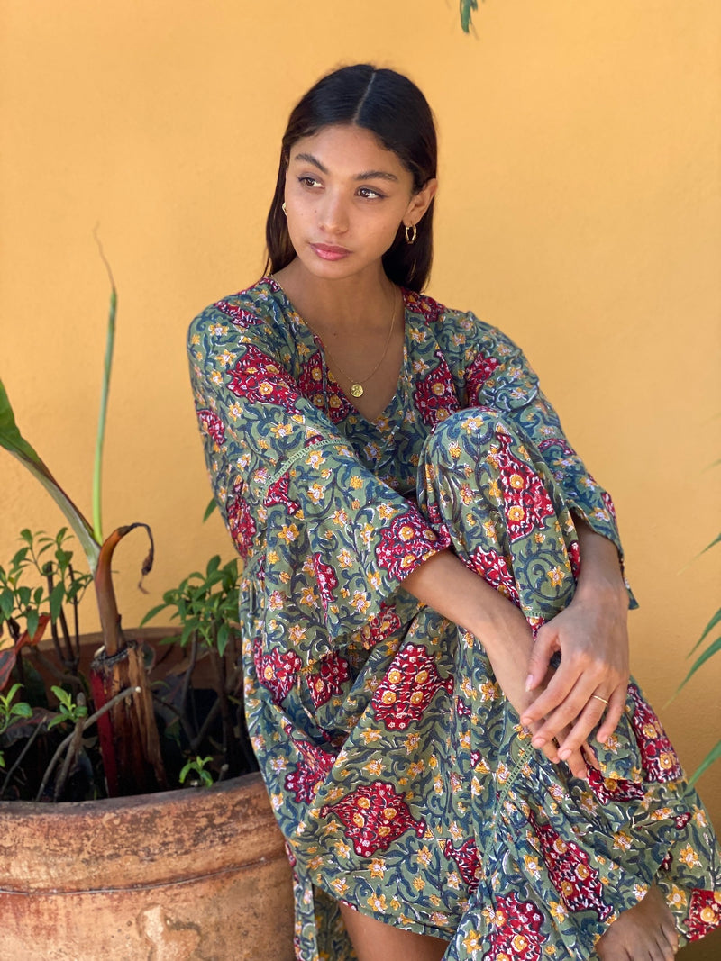 indian maxi with lace romantic indian block printed dress  - The Fox and the Mermaid