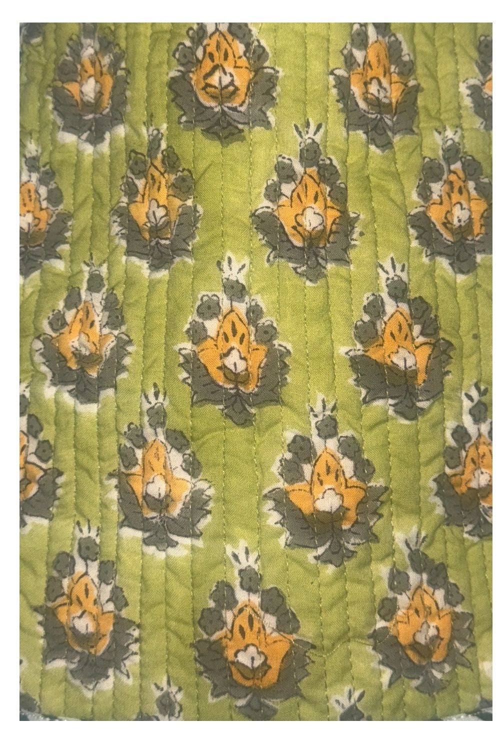 yellow and green block printed detail