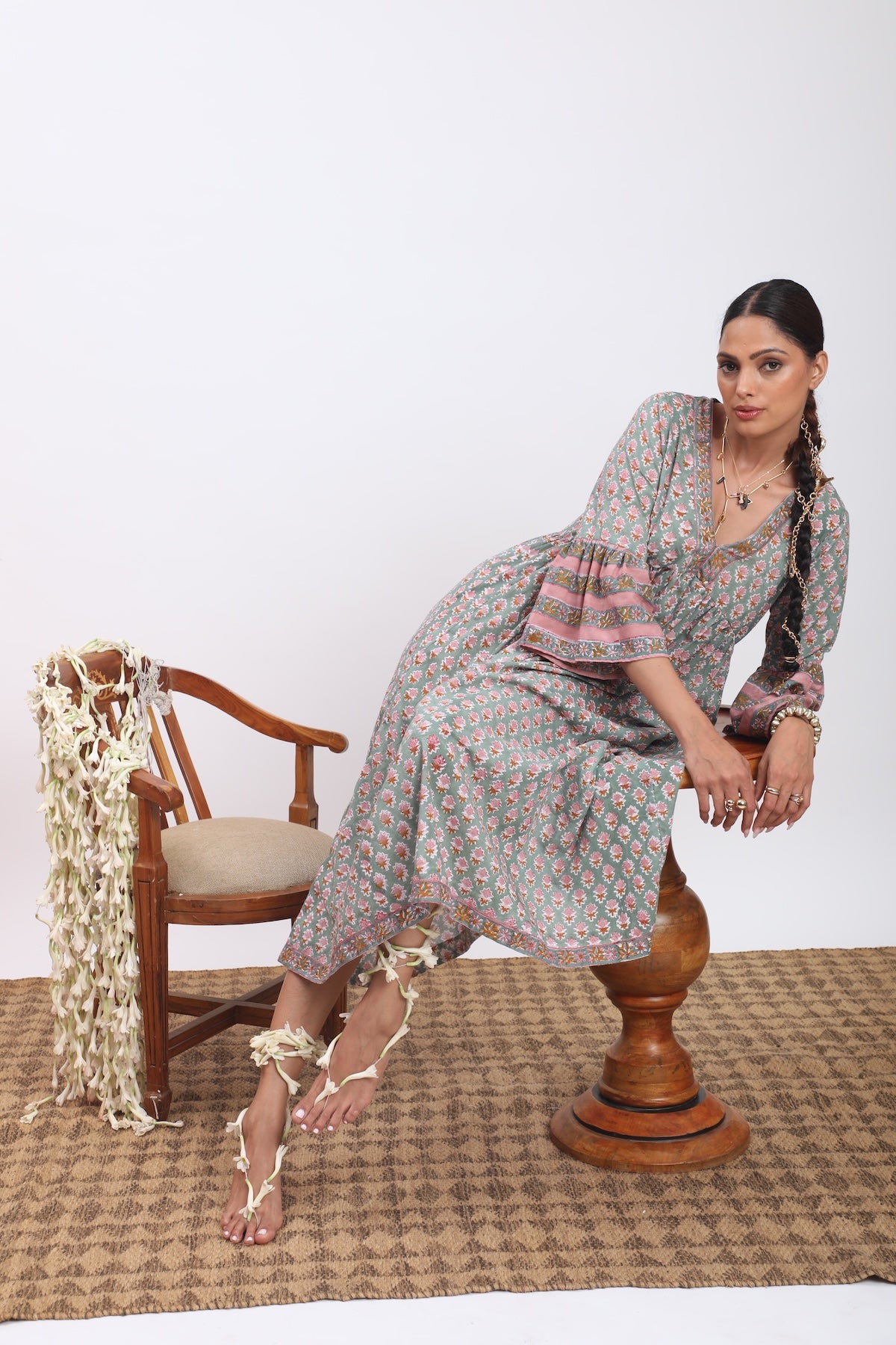 indian block printed cotton green dress - The Fox and the Mermaid