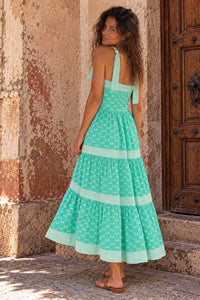 back view of maxi dress with tie straps