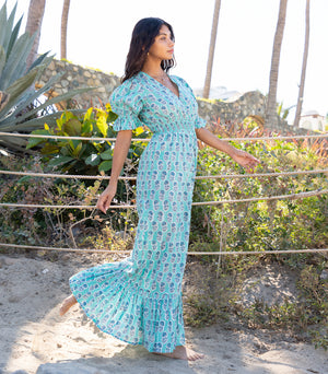 long maxi dress with puff sleeves - The Fox and the Mermaid