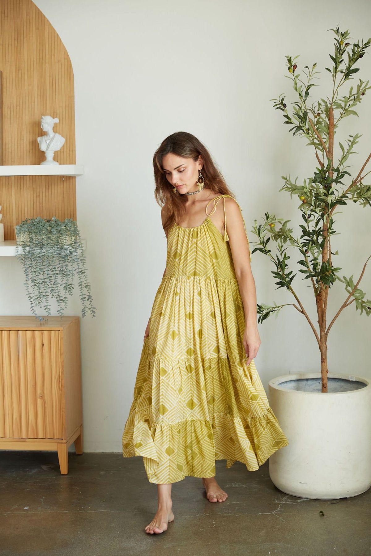 yellow shibori tie dye maxi dress
