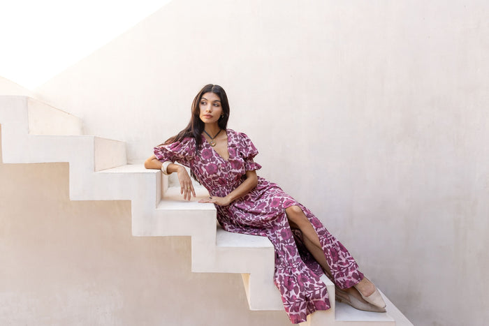 wine colored block printed dress - The Fox and the Mermaid
