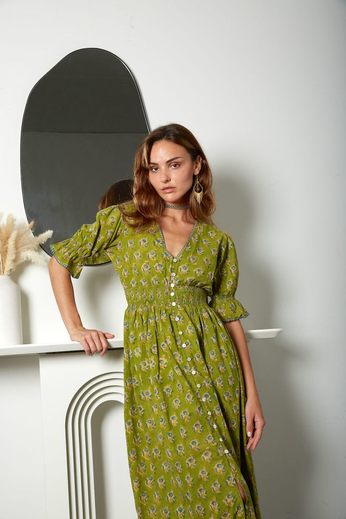Olive maxi dress with puff sleeves - The Fox and the Mermaid