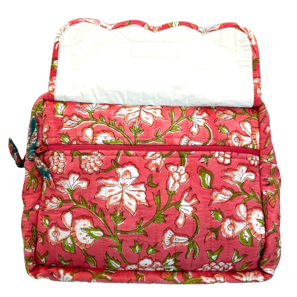 Set of 3 Block Print Cosmetic & Toiletry Bags – Quilted and Waterproof Travel Set