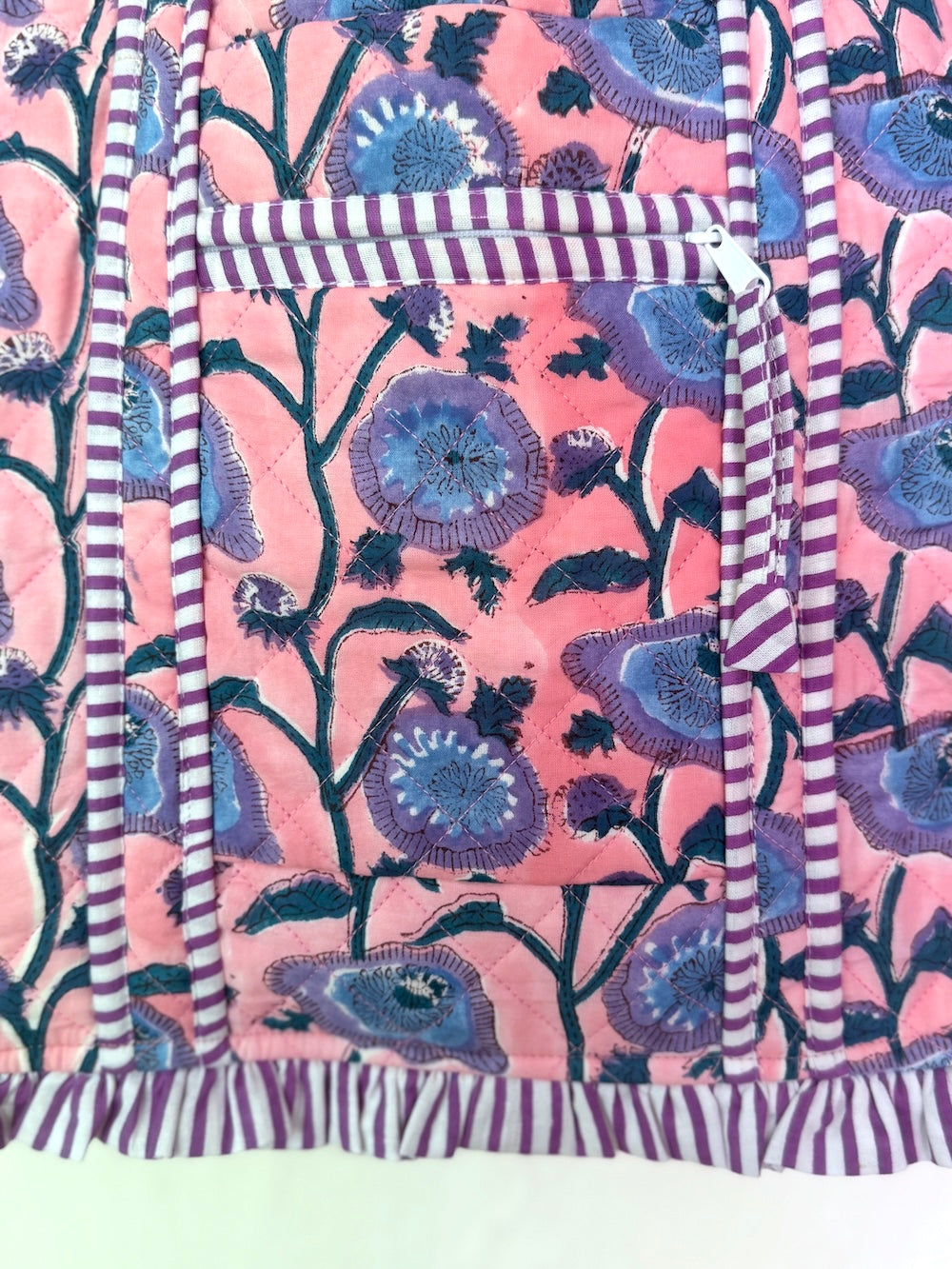 Reversible Quilted Block Printed Market Bag with Ruffles
