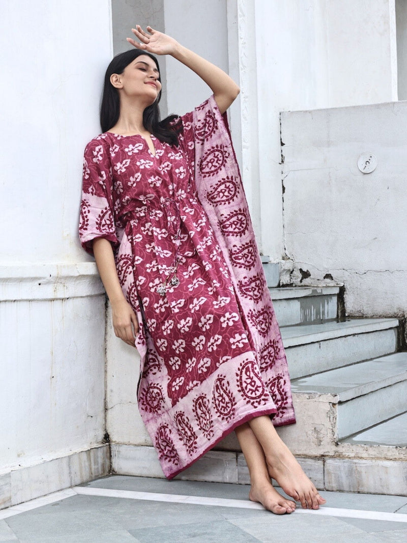 cotton kaftan maxi dress White Linen Kaftan Dress - Kaftan Maxi Dress, Long Sleeves & Pockets