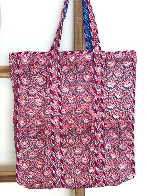 pink market bag with blue lining - The Fox and the Mermaid