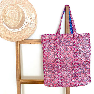 pink block print cotton bag - The Fox and the Mermaid