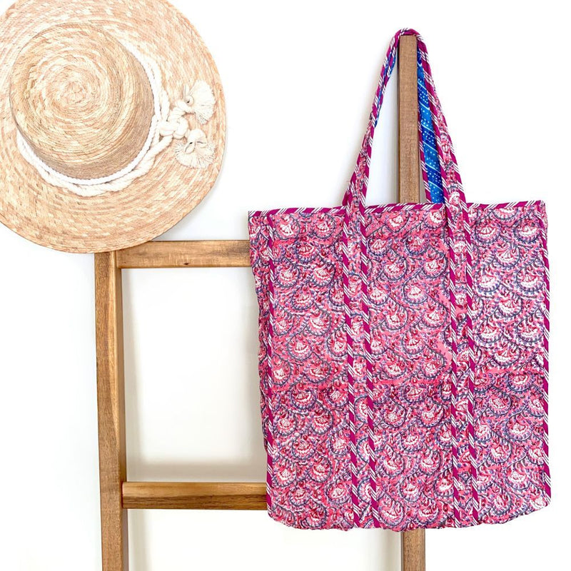 pink block print cotton bag - The Fox and the Mermaid