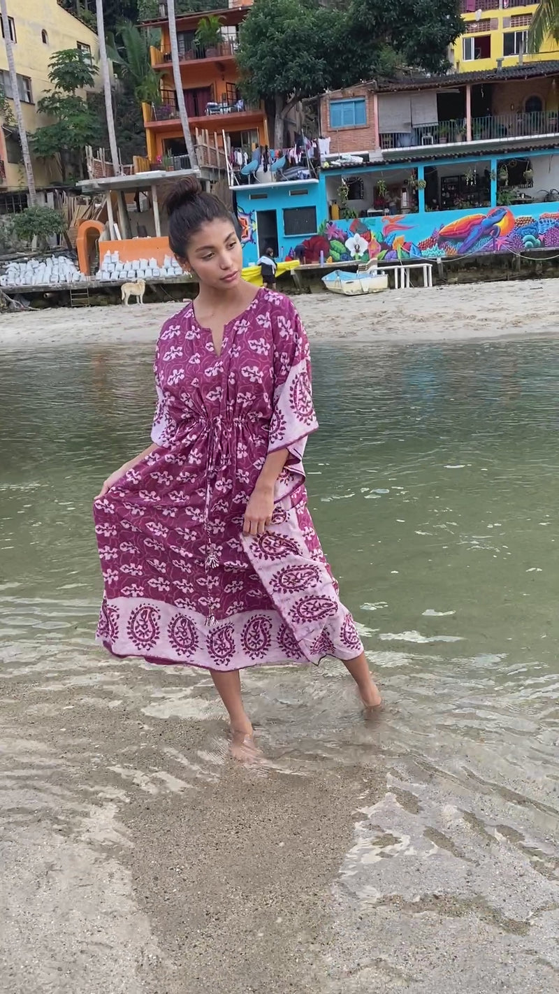 pink hand printed kaftan - The Fox and the Mermaid