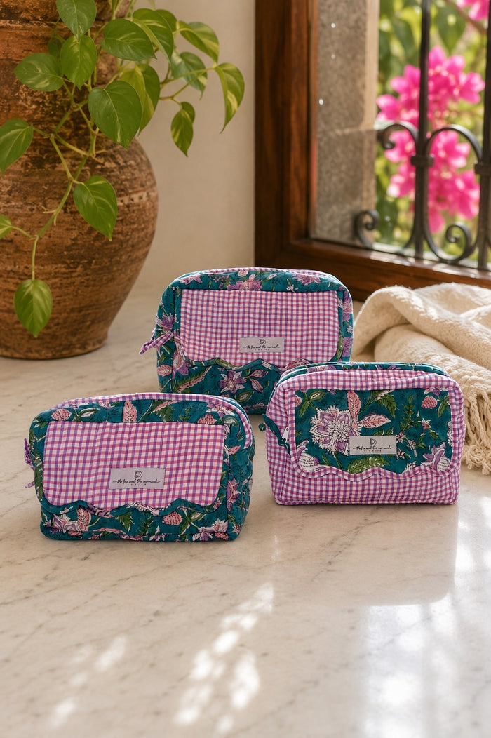 block printed set of 3 travel bags