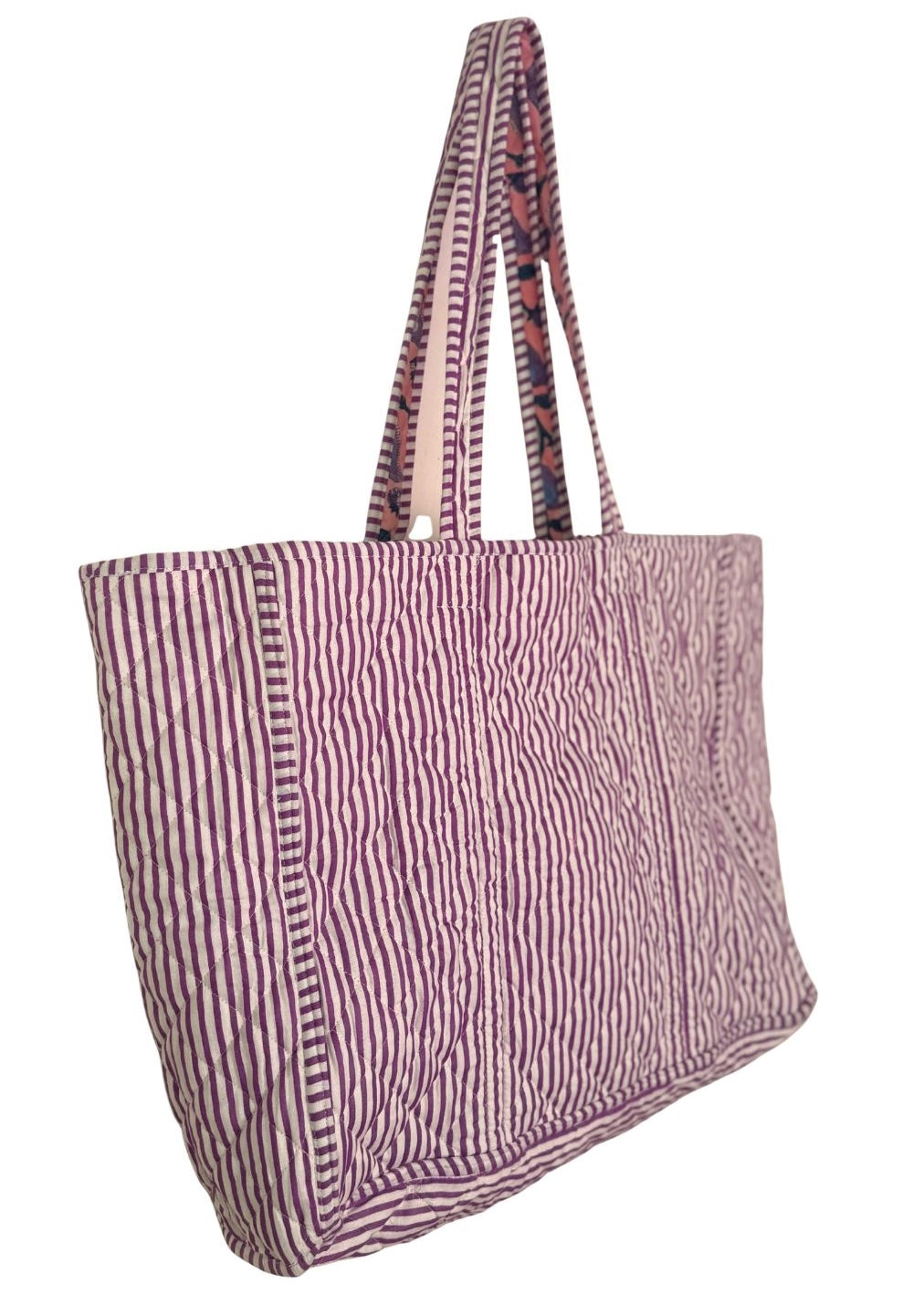purple striped bag interior
