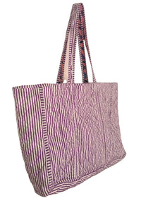 purple striped bag interior