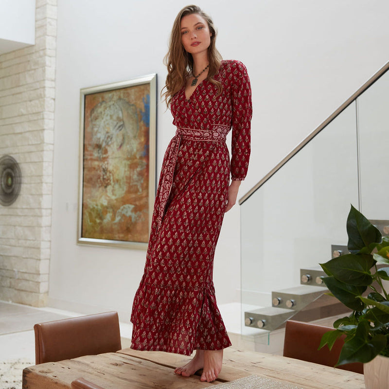 long wrap dress with ruffle - The Fox and the Mermaid