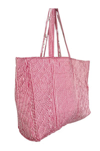 interior of bag with red stripes