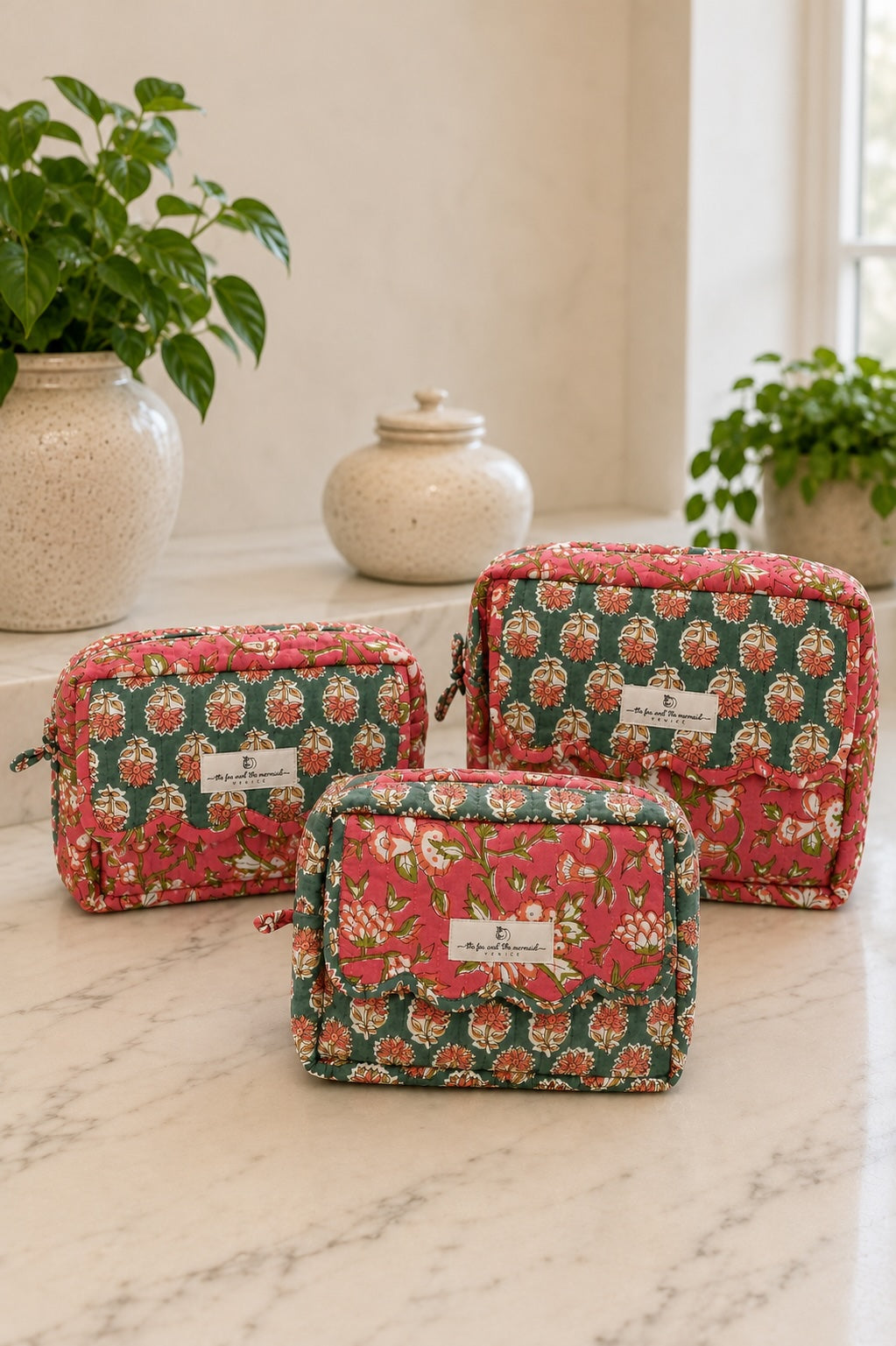 3 orange and green travel bag gift set