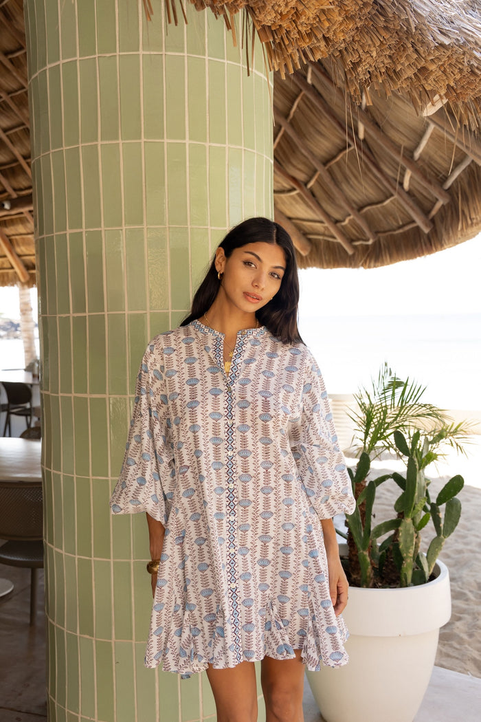 indian shirt dress with blue flowers - the fox and the mermaid
