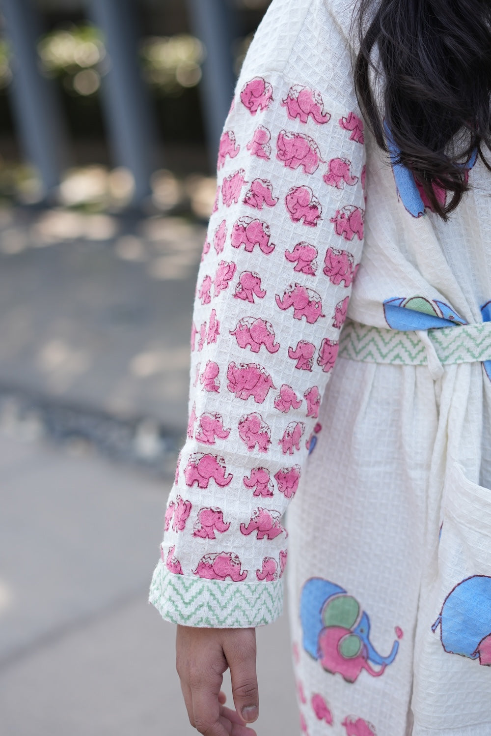 Children's Raja Block Printed Waffle Robe (Ages 6-12)