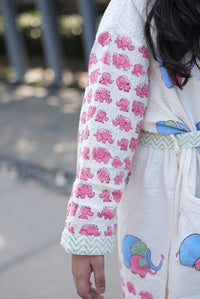 Children's Raja Block Printed Waffle Robe (Ages 6-12)