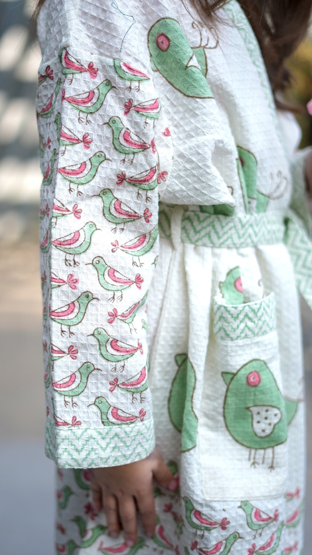 Children's Willow Block Printed Waffle Robe (Ages 6-12)