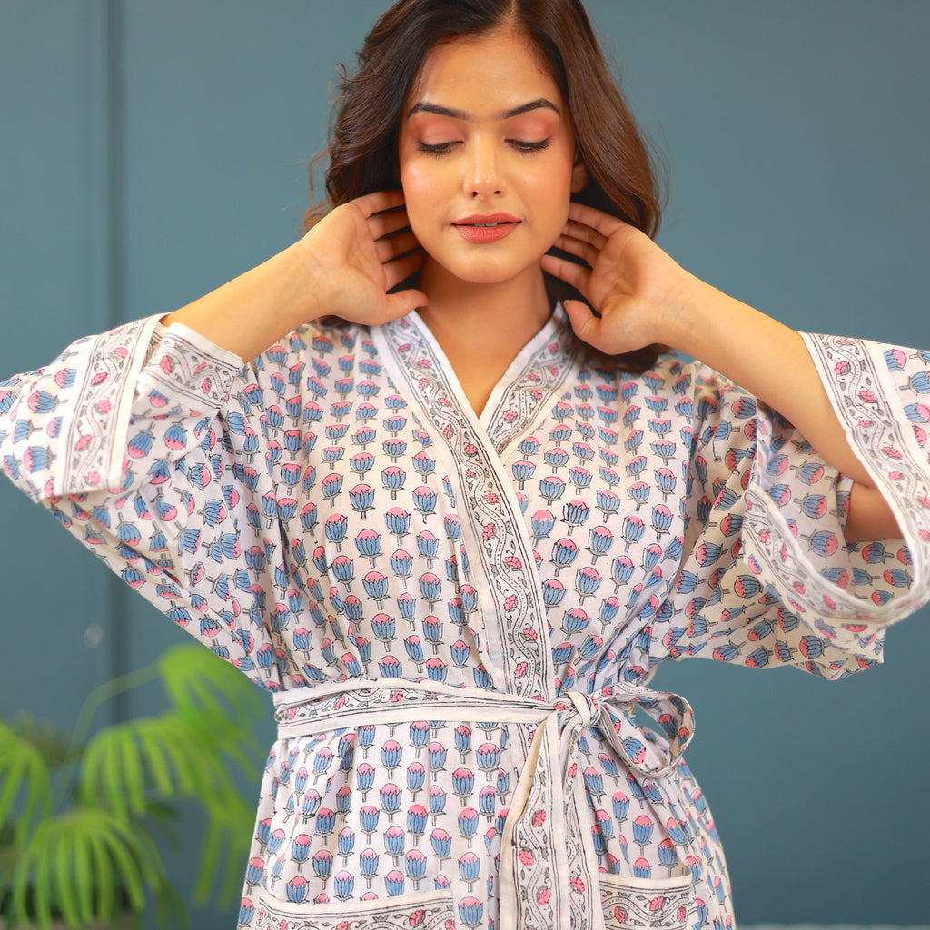 cotton womens robe block printed - The Fox and the Mermaid